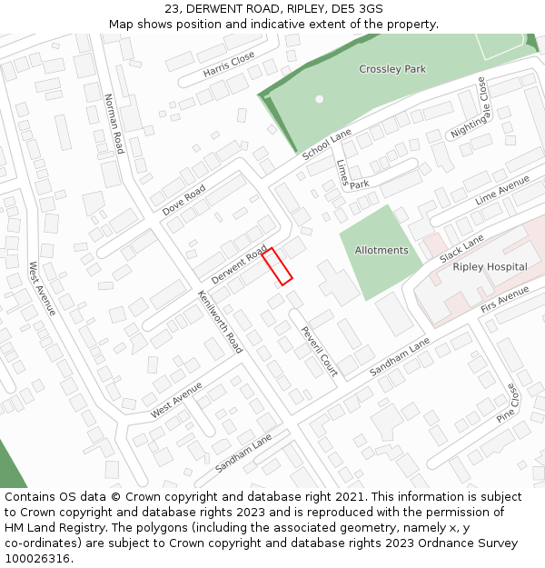 23, DERWENT ROAD, RIPLEY, DE5 3GS: Location map and indicative extent of plot