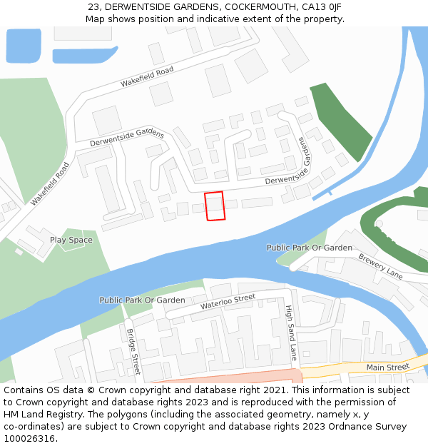 23, DERWENTSIDE GARDENS, COCKERMOUTH, CA13 0JF: Location map and indicative extent of plot