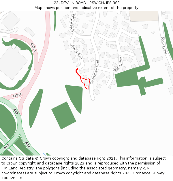 23, DEVLIN ROAD, IPSWICH, IP8 3SF: Location map and indicative extent of plot