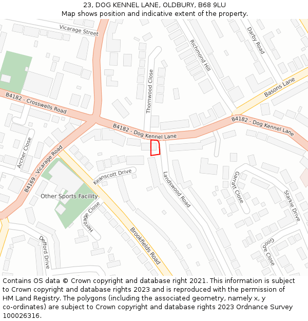 23, DOG KENNEL LANE, OLDBURY, B68 9LU: Location map and indicative extent of plot