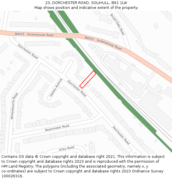 23, DORCHESTER ROAD, SOLIHULL, B91 1LW: Location map and indicative extent of plot