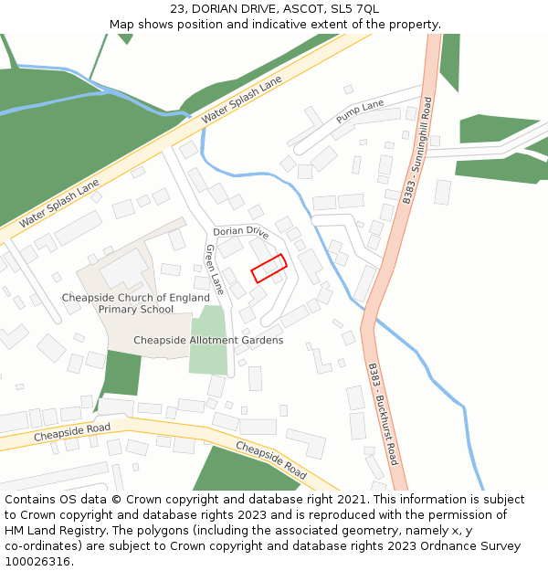 23, DORIAN DRIVE, ASCOT, SL5 7QL: Location map and indicative extent of plot