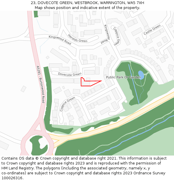 23, DOVECOTE GREEN, WESTBROOK, WARRINGTON, WA5 7XH: Location map and indicative extent of plot
