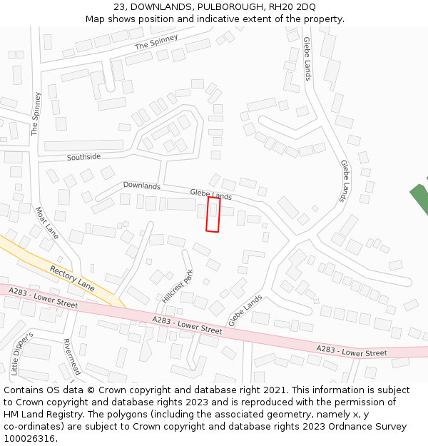 23, DOWNLANDS, PULBOROUGH, RH20 2DQ: Location map and indicative extent of plot