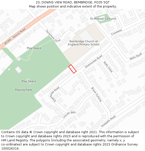 23, DOWNS VIEW ROAD, BEMBRIDGE, PO35 5QT: Location map and indicative extent of plot