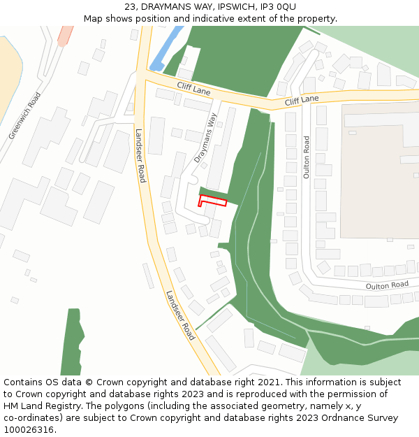 23, DRAYMANS WAY, IPSWICH, IP3 0QU: Location map and indicative extent of plot