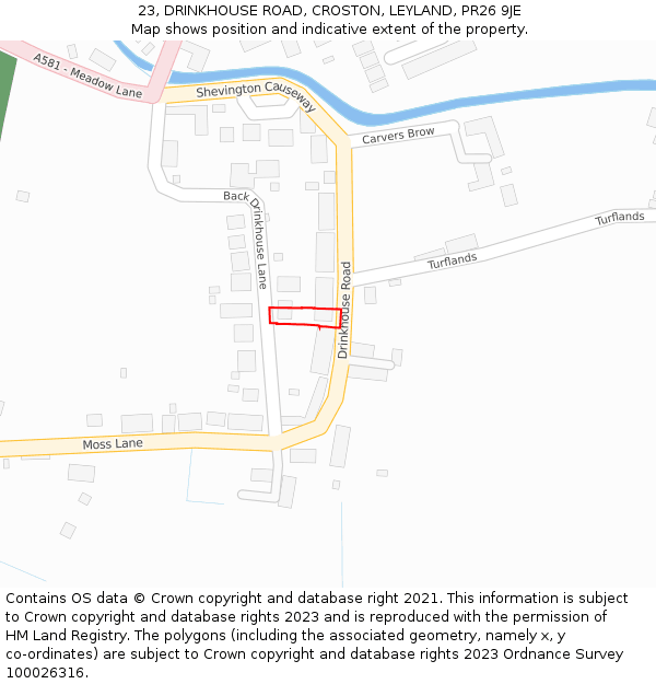 23, DRINKHOUSE ROAD, CROSTON, LEYLAND, PR26 9JE: Location map and indicative extent of plot