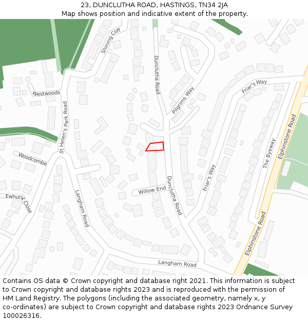 23, DUNCLUTHA ROAD, HASTINGS, TN34 2JA: Location map and indicative extent of plot