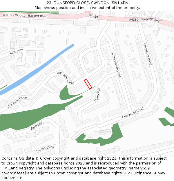23, DUNSFORD CLOSE, SWINDON, SN1 4PN: Location map and indicative extent of plot