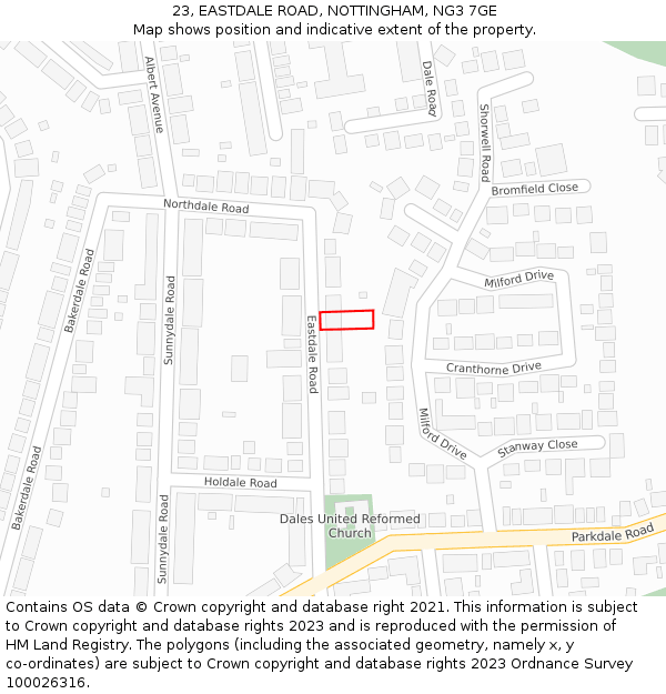 23, EASTDALE ROAD, NOTTINGHAM, NG3 7GE: Location map and indicative extent of plot