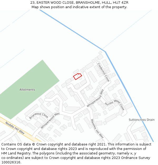 23, EASTER WOOD CLOSE, BRANSHOLME, HULL, HU7 4ZR: Location map and indicative extent of plot