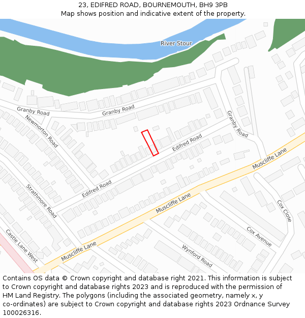23, EDIFRED ROAD, BOURNEMOUTH, BH9 3PB: Location map and indicative extent of plot
