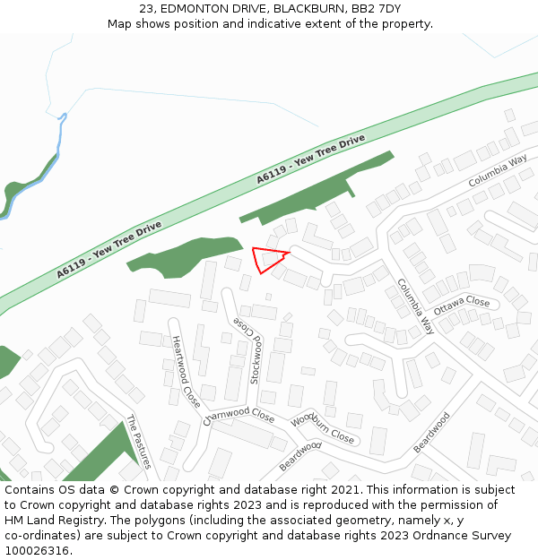 23, EDMONTON DRIVE, BLACKBURN, BB2 7DY: Location map and indicative extent of plot