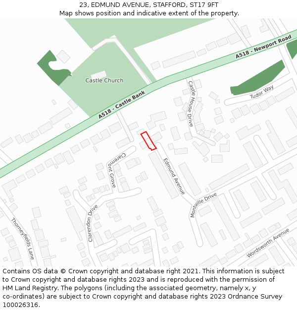 23, EDMUND AVENUE, STAFFORD, ST17 9FT: Location map and indicative extent of plot