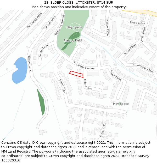 23, ELDER CLOSE, UTTOXETER, ST14 8UR: Location map and indicative extent of plot
