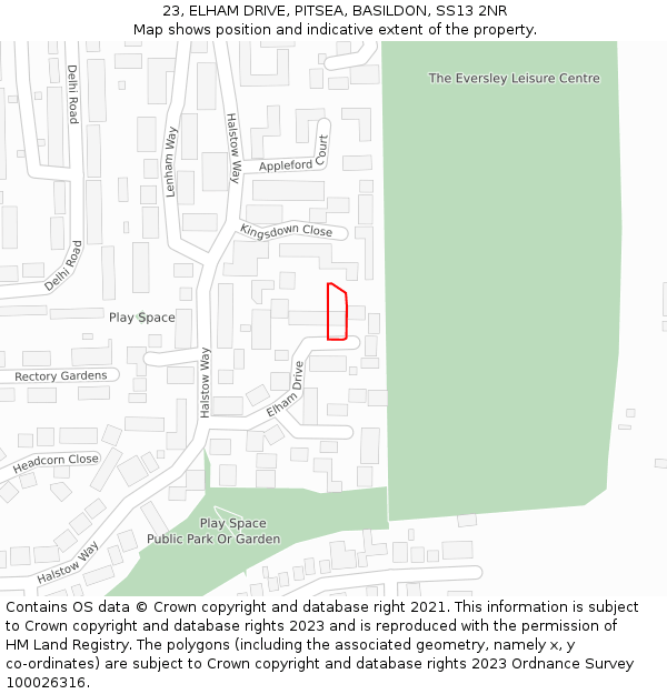 23, ELHAM DRIVE, PITSEA, BASILDON, SS13 2NR: Location map and indicative extent of plot