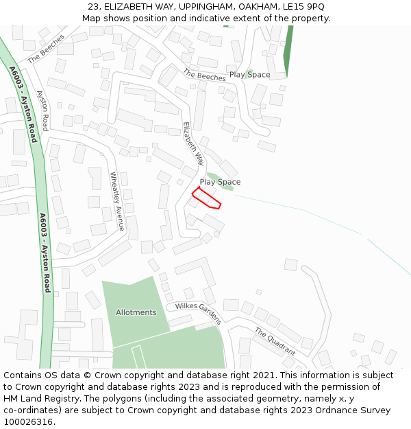 23, ELIZABETH WAY, UPPINGHAM, OAKHAM, LE15 9PQ: Location map and indicative extent of plot
