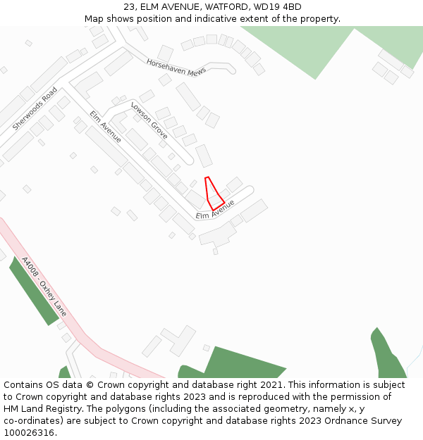 23, ELM AVENUE, WATFORD, WD19 4BD: Location map and indicative extent of plot