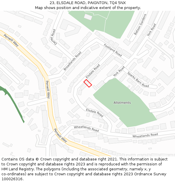 23, ELSDALE ROAD, PAIGNTON, TQ4 5NX: Location map and indicative extent of plot