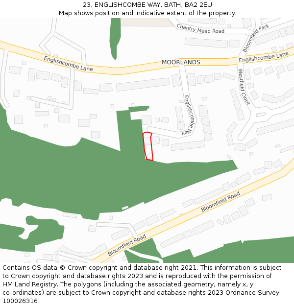 23, ENGLISHCOMBE WAY, BATH, BA2 2EU: Location map and indicative extent of plot