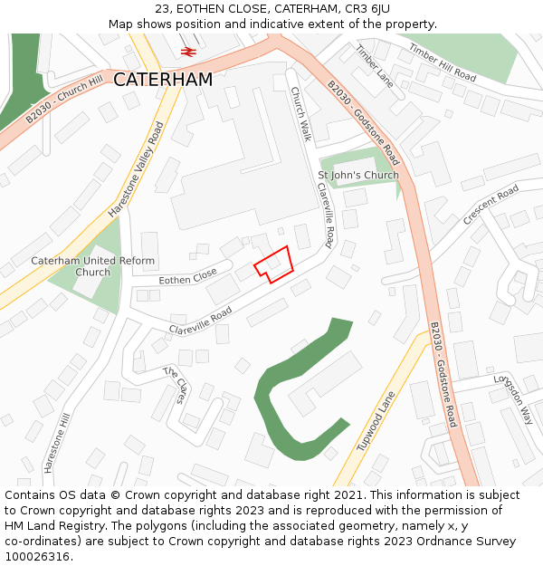 23, EOTHEN CLOSE, CATERHAM, CR3 6JU: Location map and indicative extent of plot