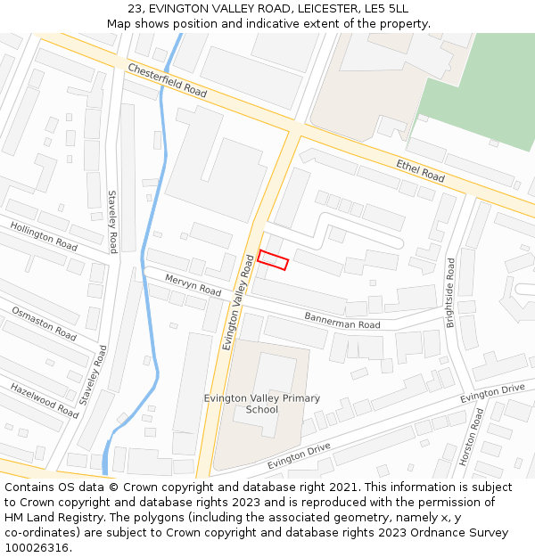 23, EVINGTON VALLEY ROAD, LEICESTER, LE5 5LL: Location map and indicative extent of plot