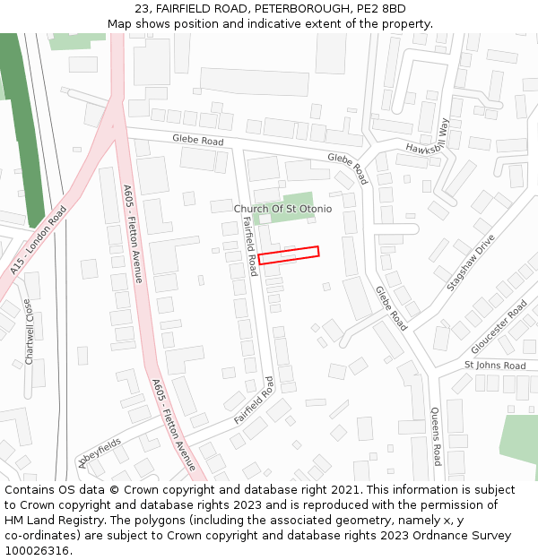 23, FAIRFIELD ROAD, PETERBOROUGH, PE2 8BD: Location map and indicative extent of plot