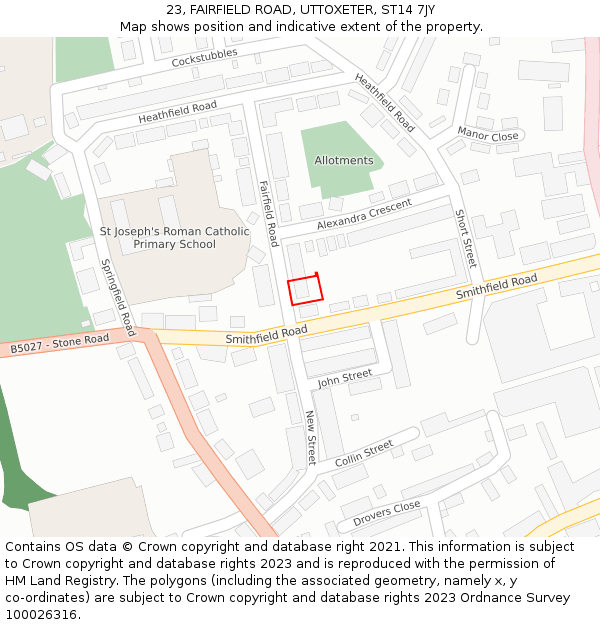 23, FAIRFIELD ROAD, UTTOXETER, ST14 7JY: Location map and indicative extent of plot