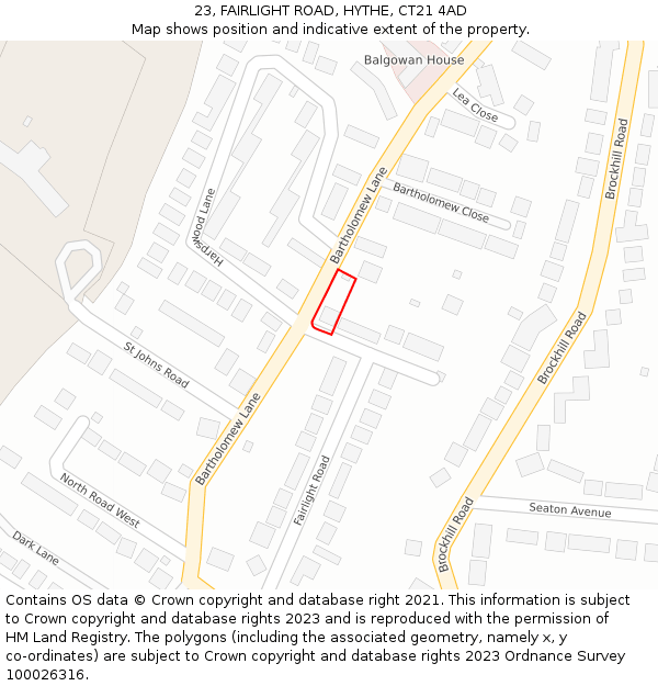 23, FAIRLIGHT ROAD, HYTHE, CT21 4AD: Location map and indicative extent of plot