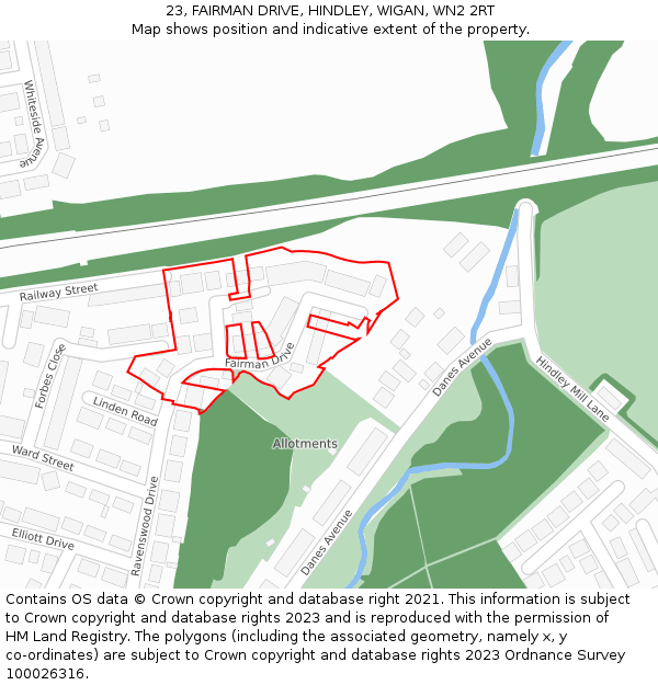 23, FAIRMAN DRIVE, HINDLEY, WIGAN, WN2 2RT: Location map and indicative extent of plot