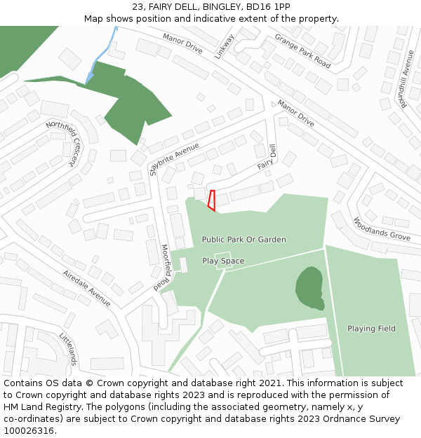 23, FAIRY DELL, BINGLEY, BD16 1PP: Location map and indicative extent of plot