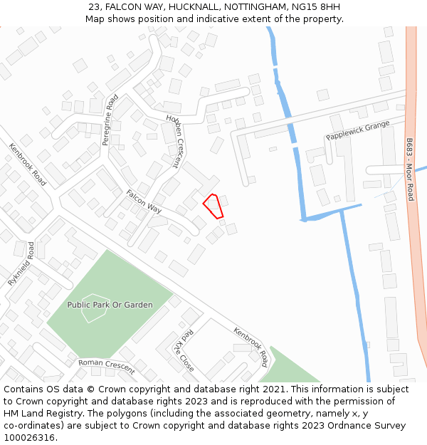 23, FALCON WAY, HUCKNALL, NOTTINGHAM, NG15 8HH: Location map and indicative extent of plot