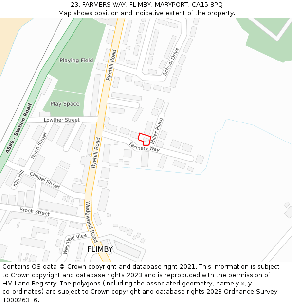 23, FARMERS WAY, FLIMBY, MARYPORT, CA15 8PQ: Location map and indicative extent of plot