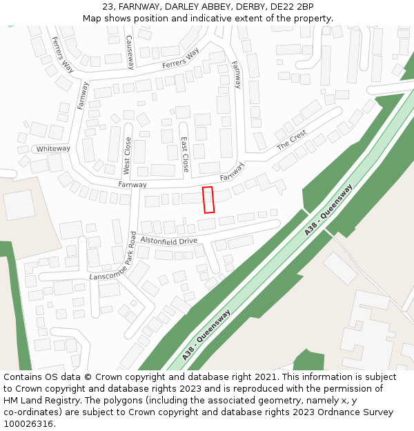 23, FARNWAY, DARLEY ABBEY, DERBY, DE22 2BP: Location map and indicative extent of plot