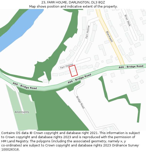 23, FARR HOLME, DARLINGTON, DL3 8QZ: Location map and indicative extent of plot