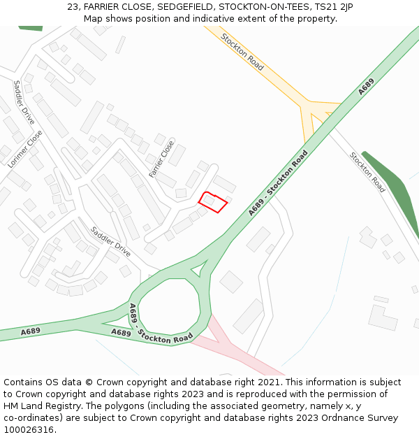 23, FARRIER CLOSE, SEDGEFIELD, STOCKTON-ON-TEES, TS21 2JP: Location map and indicative extent of plot
