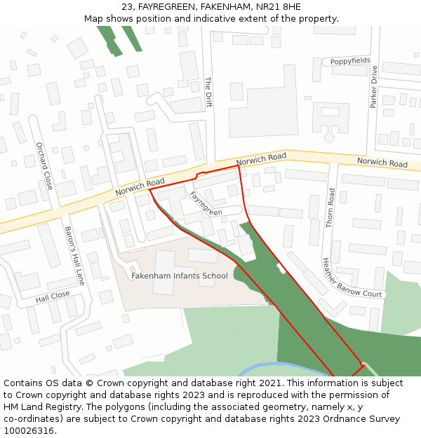 23, FAYREGREEN, FAKENHAM, NR21 8HE: Location map and indicative extent of plot