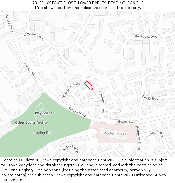 23, FELIXSTOWE CLOSE, LOWER EARLEY, READING, RG6 3UF: Location map and indicative extent of plot