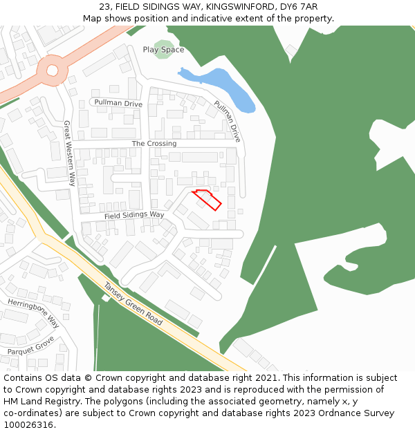 23, FIELD SIDINGS WAY, KINGSWINFORD, DY6 7AR: Location map and indicative extent of plot