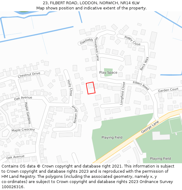 23, FILBERT ROAD, LODDON, NORWICH, NR14 6LW: Location map and indicative extent of plot
