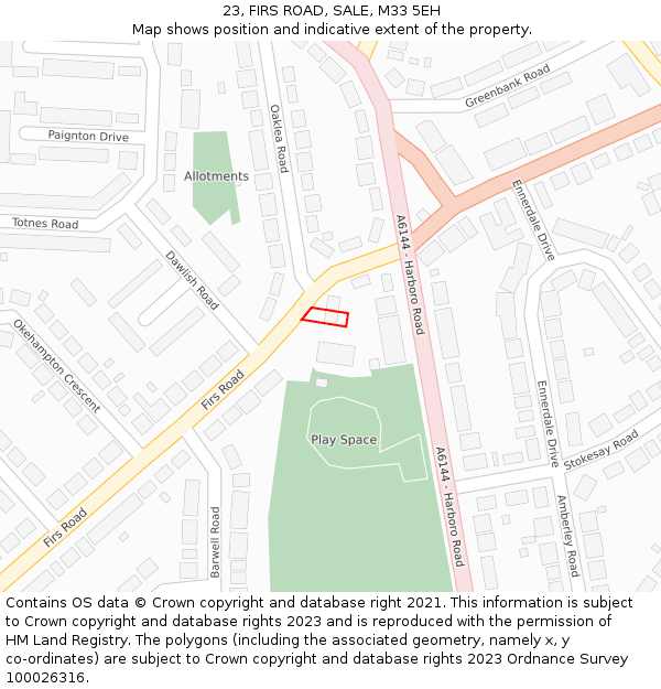23, FIRS ROAD, SALE, M33 5EH: Location map and indicative extent of plot