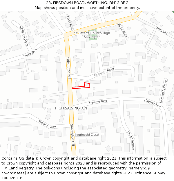 23, FIRSDOWN ROAD, WORTHING, BN13 3BG: Location map and indicative extent of plot