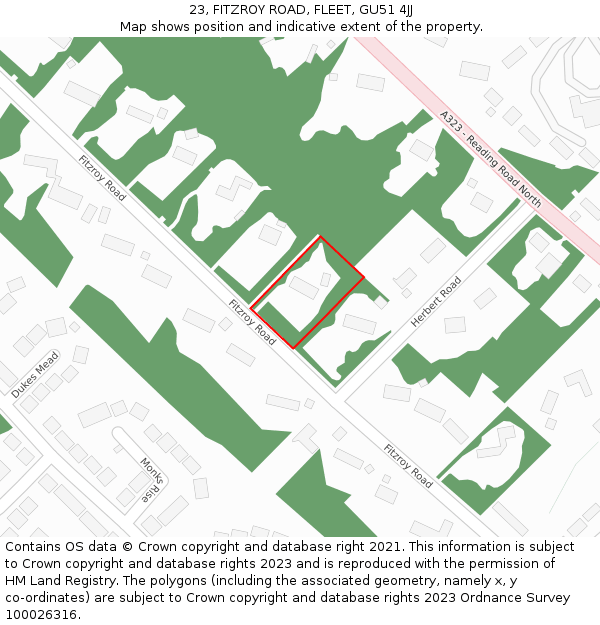 23, FITZROY ROAD, FLEET, GU51 4JJ: Location map and indicative extent of plot