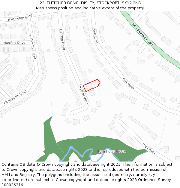 23, FLETCHER DRIVE, DISLEY, STOCKPORT, SK12 2ND: Location map and indicative extent of plot