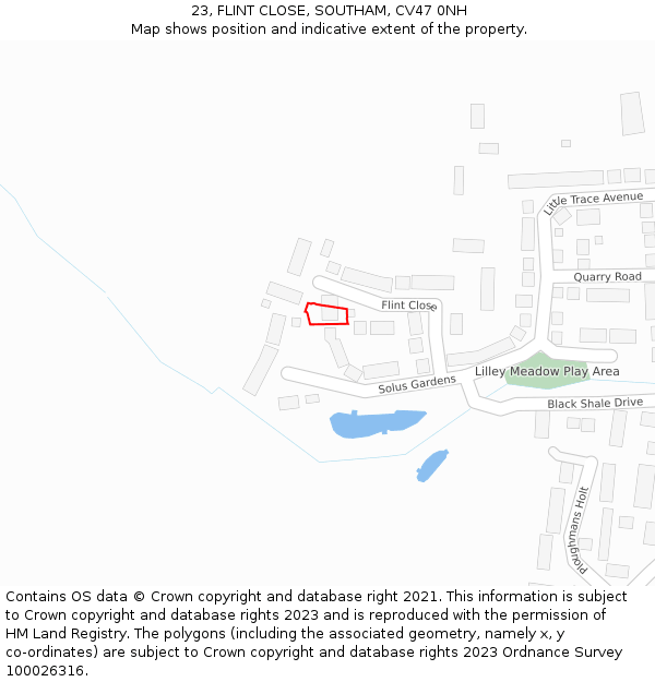 23, FLINT CLOSE, SOUTHAM, CV47 0NH: Location map and indicative extent of plot