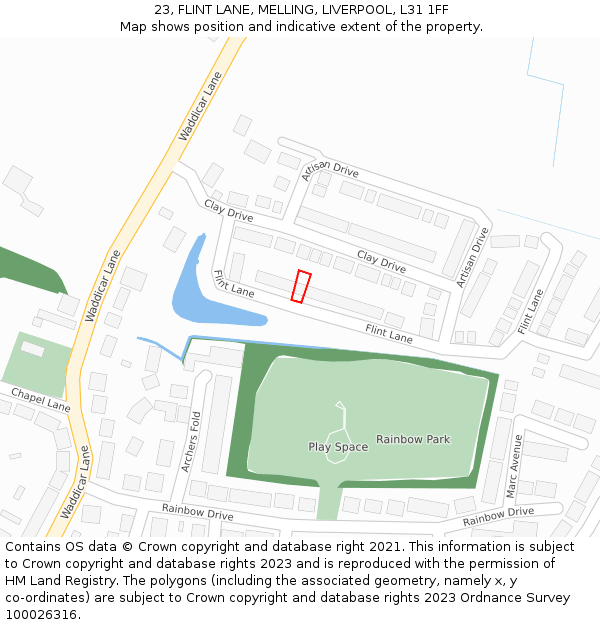 23, FLINT LANE, MELLING, LIVERPOOL, L31 1FF: Location map and indicative extent of plot