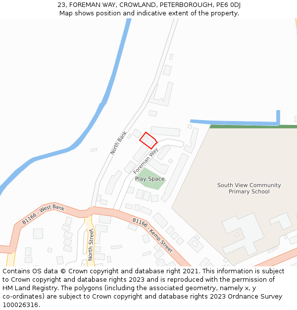 23, FOREMAN WAY, CROWLAND, PETERBOROUGH, PE6 0DJ: Location map and indicative extent of plot