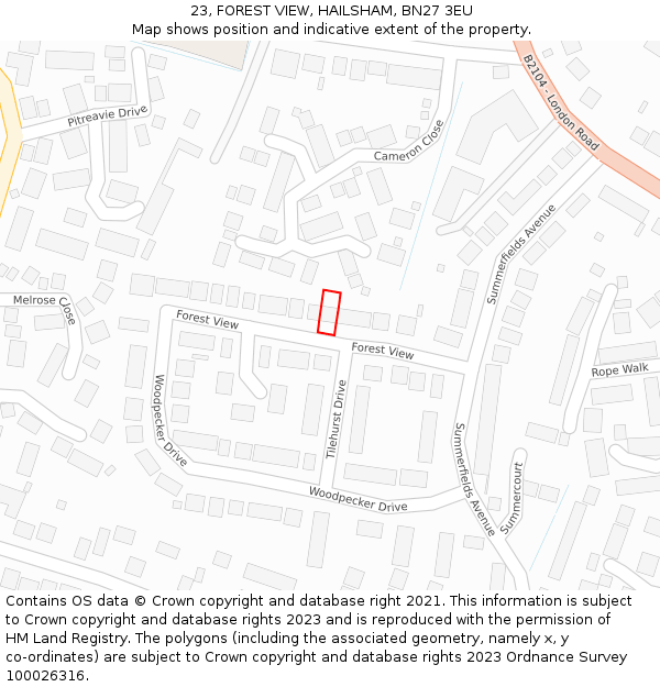23, FOREST VIEW, HAILSHAM, BN27 3EU: Location map and indicative extent of plot