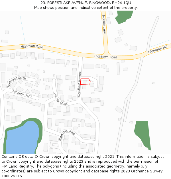 23, FORESTLAKE AVENUE, RINGWOOD, BH24 1QU: Location map and indicative extent of plot
