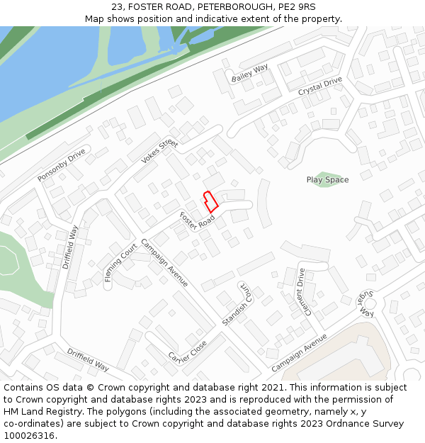 23, FOSTER ROAD, PETERBOROUGH, PE2 9RS: Location map and indicative extent of plot